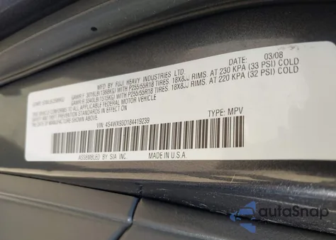 2008 Subaru Tribeca Limited from USA, damaged, VIN 4S4WX93D184419239